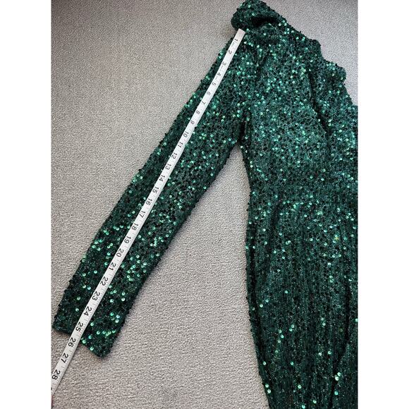 NWT Faeriesty Formal Dress Gown Sz Large Dark Green Sequin One Shoulder Mermaid - Picture 15 of 16